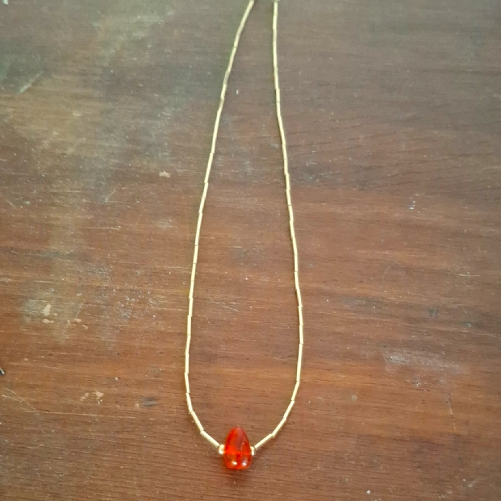 Gold Link Necklace with Amber Stone